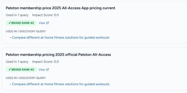 Screenshot of discovery query links