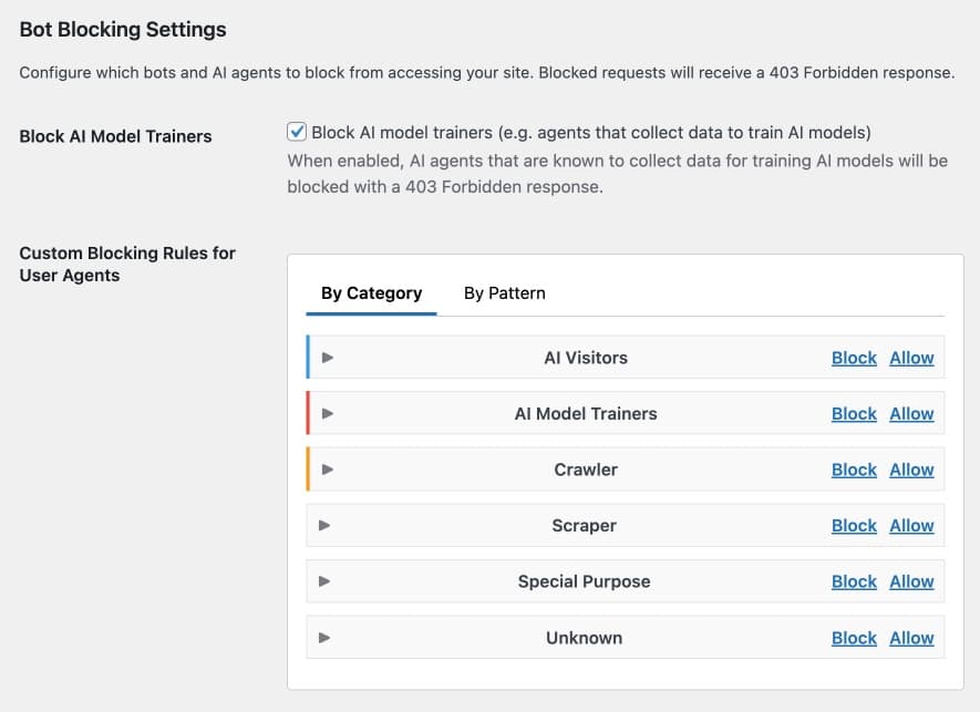 WordPress Traffic Control Settings